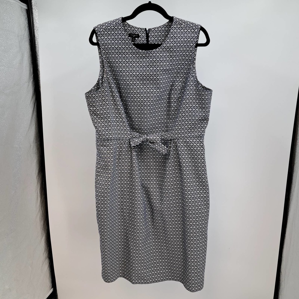 Talbots Sheath Dress Plus 20 Sleeveless Geometric Print Bow Lined Navy White